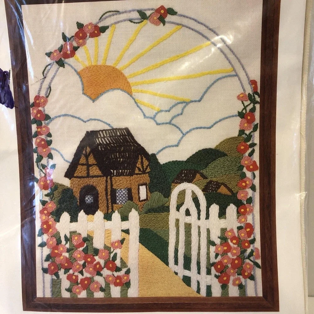 WonderArt Stitchery 11x14 Inch Picture Kit Country Cottage Wool Yarn Embroidery